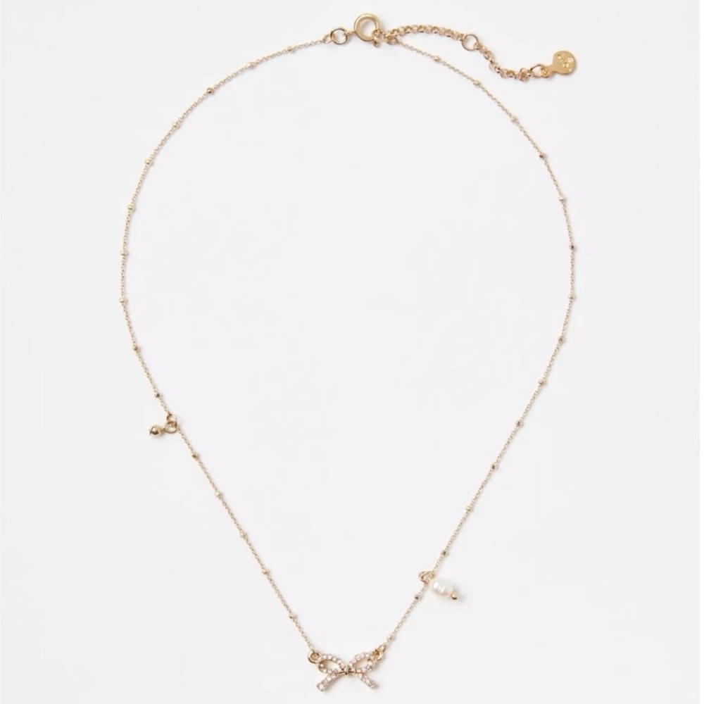 NWT  LOFT  Gold Crystal Bow Dainty Necklace